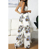 Women's Sleeveless Sunflower Printed Lace-up Sling High Waist Loose Wide-leg Pants Beach Jumpsuit Rompers Overalls#g3