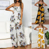 Women's Sleeveless Sunflower Printed Lace-up Sling High Waist Loose Wide-leg Pants Beach Jumpsuit Rompers Overalls#g3