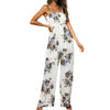 Women's Sleeveless Sunflower Printed Lace-up Sling High Waist Loose Wide-leg Pants Beach Jumpsuit Rompers Overalls#g3