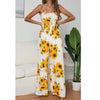 Women's Sleeveless Sunflower Printed Lace-up Sling High Waist Loose Wide-leg Pants Beach Jumpsuit Rompers Overalls#g3