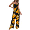 Women's Sleeveless Sunflower Printed Lace-up Sling High Waist Loose Wide-leg Pants Beach Jumpsuit Rompers Overalls#g3