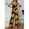 Women's Sleeveless Sunflower Printed Lace-up Sling High Waist Loose Wide-leg Pants Beach Jumpsuit Rompers Overalls#g3