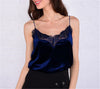 Fashion Women's Summer Lace Floral Camis V Neck Tops Sleeveless Strap Velvet Tops Solid Pink Red Blue Black