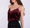 Fashion Women's Summer Lace Floral Camis V Neck Tops Sleeveless Strap Velvet Tops Solid Pink Red Blue Black