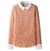 Fashion Womens Blouses Long Sleeve Pink Chiffon Printed Peter Pan Collar Ladies Tops Autumn Basic Shirt