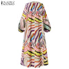 Womens Long Maxi Dress ZANZEA Elegant Print Vestido Female Puff Sleeve Robe Femme Chic V Neck Drawstring Kaftan Oversize