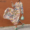 Womens Long Maxi Dress ZANZEA Elegant Print Vestido Female Puff Sleeve Robe Femme Chic V Neck Drawstring Kaftan Oversize