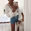 Womens Tops and Blouses Elegant Long Sleeve Lace Top V Neck OL Shirt Ladies Dames Party Club tunique femme Streetwear