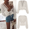 Womens Tops and Blouses Elegant Long Sleeve Lace Top V Neck OL Shirt Ladies Dames Party Club tunique femme Streetwear