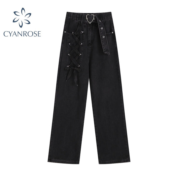 Y2k Jeans Women High Waist Baggy Casual Autumn 2022 Hip Hop Punk Pants Black Vintage Gothic Wide Leg Long Trouser Female