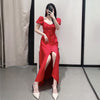 Za Women Dress 2022 Square-neck-breasted Midi red dress with elegant temperament and charming ladies Vestidos