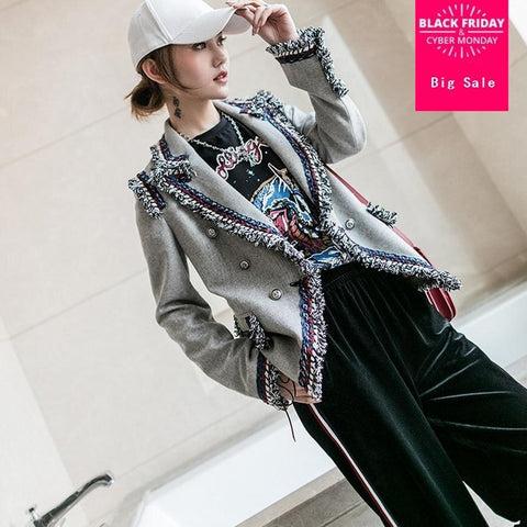 brand Gray twill blazer 2023 spring women 's Korean version double breast small suit jacket wj159