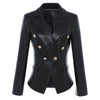 brand metal buttons pu leather blazer 2023 spring women 's Korean version double breast suit jacket wj2008