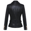 brand metal buttons pu leather blazer 2023 spring women 's Korean version double breast suit jacket wj2008
