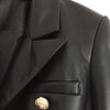 brand metal buttons pu leather blazer 2023 spring women 's Korean version double breast suit jacket wj2008