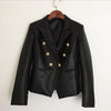brand metal buttons pu leather blazer 2023 spring women 's Korean version double breast suit jacket wj2008