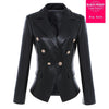 brand metal buttons pu leather blazer 2023 spring women 's Korean version double breast suit jacket wj2008