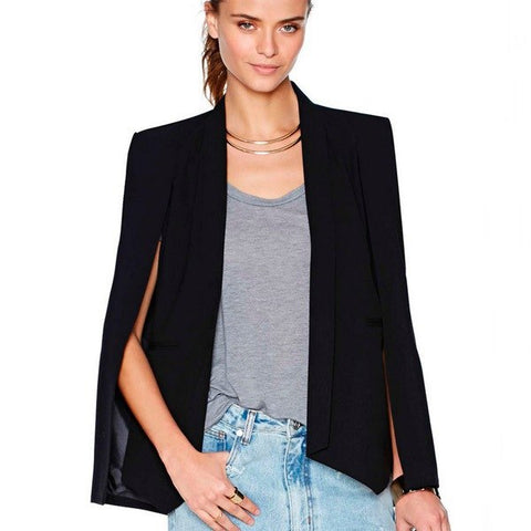 Fashion cape poncho Elegant Blazer Women Coat White Black Split Long Sleeve Pockets Solid Casual Suit Jacket Workwear outwear