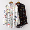 casual BF Blouse streetwear Women Graffiti letter printing Blouses Streetwear Turn Down Collar Long Sleeve Loose Shirt