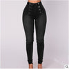 ladies jeans street style small feet jeans trendy double-breasted slim stretch women's trousers