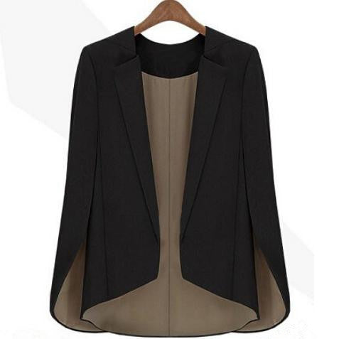 Fashion new Women's Basic Coat Slim Suit black Jacket runway shawl cape blazer xxl