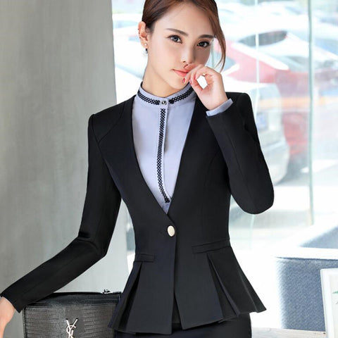 Fashion professional women blazer winter formal long sleeve slim V Neck one button jacket office ladies plus size work wear coat