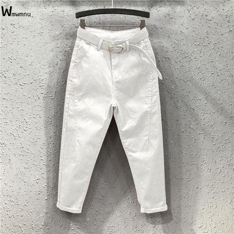 red loose Harem jeans female streetwear slim high waist Trousers Casual Ankle-Length denim cargo pants women