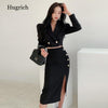 spring black suit female OL professional temperament short suit split mid-length pencil skirt solid color skirt suit