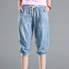 Fashion street wear Knee Length denim harem pants 2022 new Summer Casual plus size Drawstring jeans for blue beach jeans