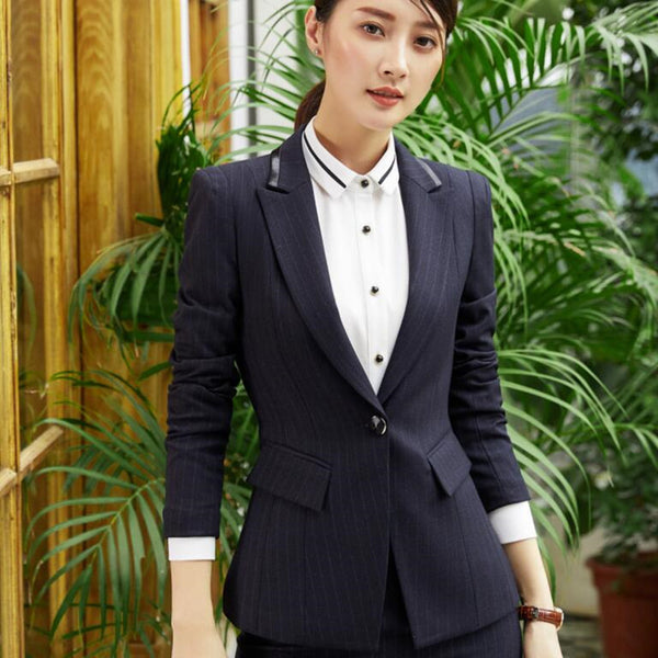 Fashion stripe female blazer outerwear high quality slim formal plus size Business long sleeve jacket office ladies work wear