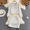 suit autumn and winter short suit jacket female two-piece high waist bag hip skirt