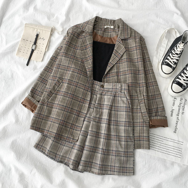suit plaid jacket spring and autumn 2022 women's Korean style small sling + cardigan trendy pants