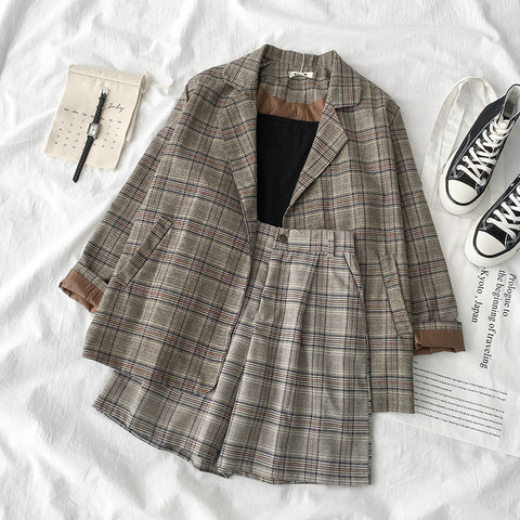 suit plaid jacket spring and autumn 2022 women's Korean style small sling + cardigan trendy pants
