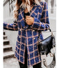 Fashion suit women blazer dress Autumn Winter Double Breasted Plaid Pocket Button Front Military Style Mini Dress