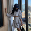 trendy casual cute short skirt Suit Women's casual short Sweatshirt + high waist A-line skirt Two-piece Korean Suit 2022