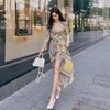 women  comfortable v-neck formal dress temperament elegant sweet print cute party  a-line dress