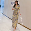 women  comfortable v-neck formal dress temperament elegant sweet print cute party  a-line dress