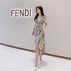 women  comfortable v-neck formal dress temperament elegant sweet print cute party  a-line dress