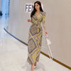 women  comfortable v-neck formal dress temperament elegant sweet print cute party  a-line dress