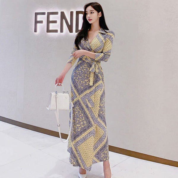 women  comfortable v-neck formal dress temperament elegant sweet print cute party  a-line dress