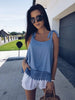 Fashion women's 2022 summer new sexy sleeveless o-neck bow Strap blouse casual loose beach shirts sweet lace stitching tops