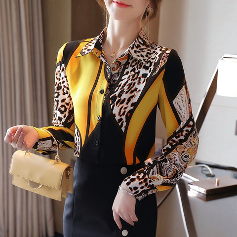 women's chiffon blouses leopard printing shirts 2023 Spring long sleeve Blouse shirts tops Blusas Mujer