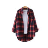 womens Cotton Blouse Shirt Plaid Loose Casual Plaid Long sleeve All-match Student Top Womens Blouses red/green yellow