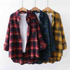 womens Cotton Blouse Shirt Plaid Loose Casual Plaid Long sleeve All-match Student Top Womens Blouses red/green yellow