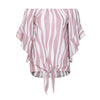 Fashion womens tops and blouses summer 2022 Striped Off Shoulder Waist Tie Blouse Short Sleeve Casual Shirts camicette Y17#N