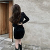 Fashionable Female Lace Suit Jacket Skirt Women Spring Autumn Sexy Short Skirt Hollow Out Black Long Sleeve Blazers Suit Collar