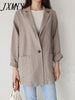 Fashionable Temperament One Button Solid Color Casual Suit Top Women's 2023 Autumn Simple Casual Retro Cotton Linen Thin Suit