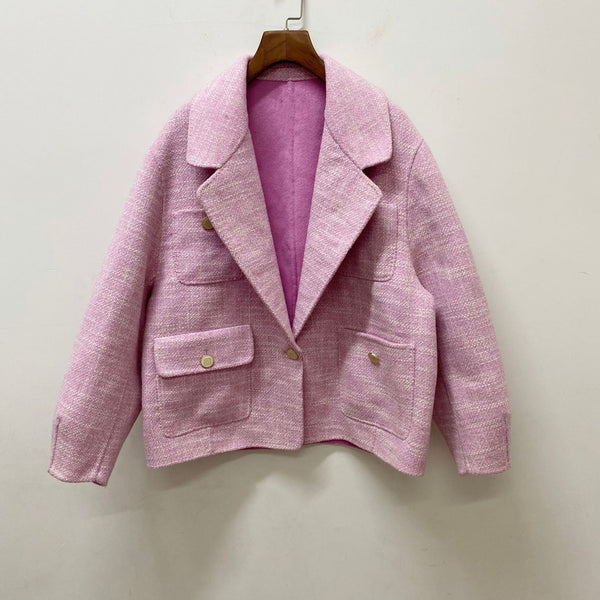 Fashionable and Elegant Spring and Autumn Product Pink One Button Suit Collar Four Pocket Solid Color Women's Suit