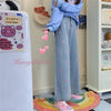 Favour Vintage Woman Jeans Winter 2022 Embroidery Wide Leg Pants Loose Casual Sweatshirt High Waist Baggy Jeans Women