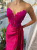 Feather Long Dress Women Sleeveless Off-shoulder Pleated Dress Female Elegant Party Dress Sexy Side Slit Evening Dress